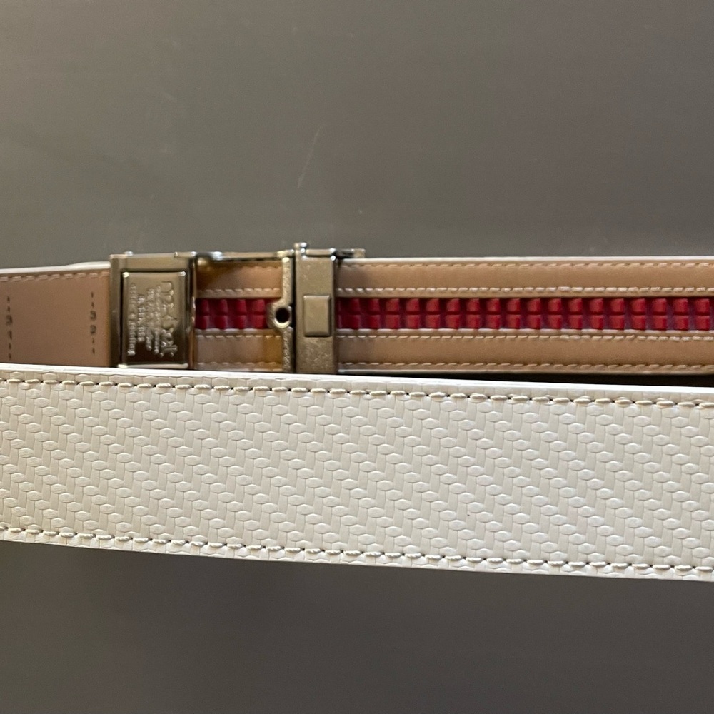 Nexbelt Ratchet Leather belt White w Silver Hardware 25-32 - Picture 3 of 6